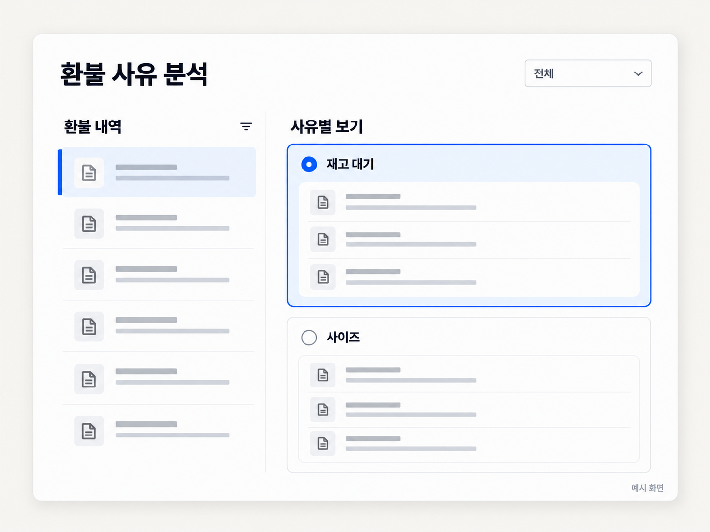 환불 내역을 사유별로 나누어 주요 원인을 살피는 분석 화면 예시